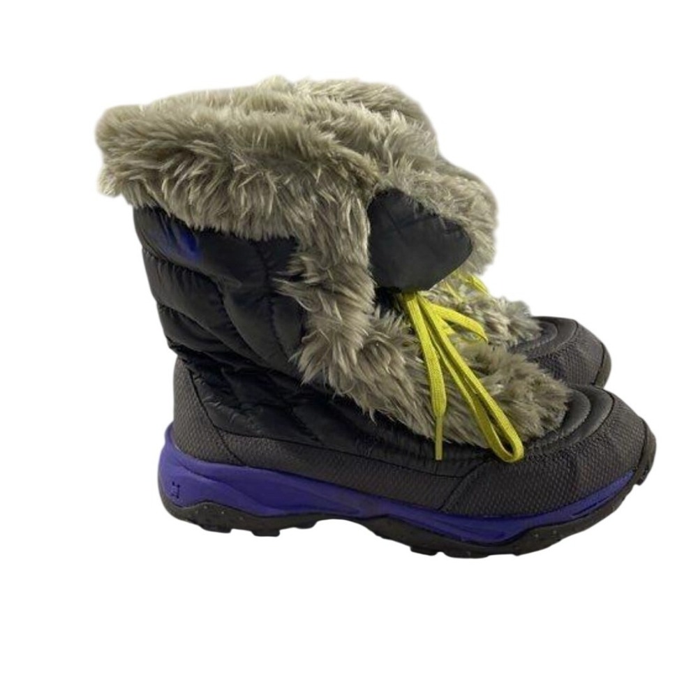 The North Face Girls Black Purple Faux Fur Insulated Snow Boots Size 7 US